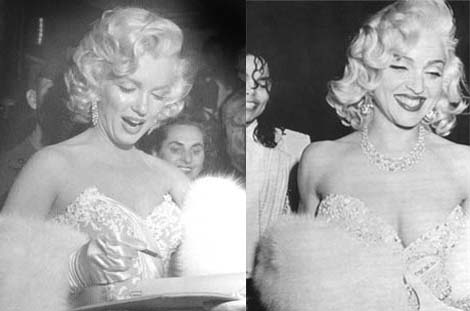 Marilyn Monroe signing autographs in 1953 (left) and Madonna in the 1991 Oscars.